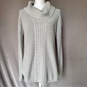 Banana Republic Grey Cowl Neck Cable Knit Long Sweater Sz M Coastal Relaxed